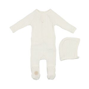 Mon Tresor Girls  Cable Knit Footie & Hat Set, White